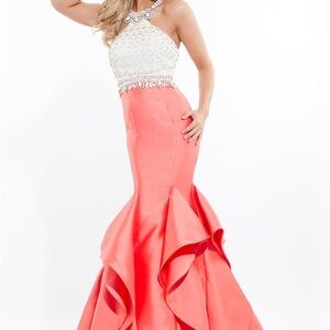 Rachel Allan Coral and White Prom Dress